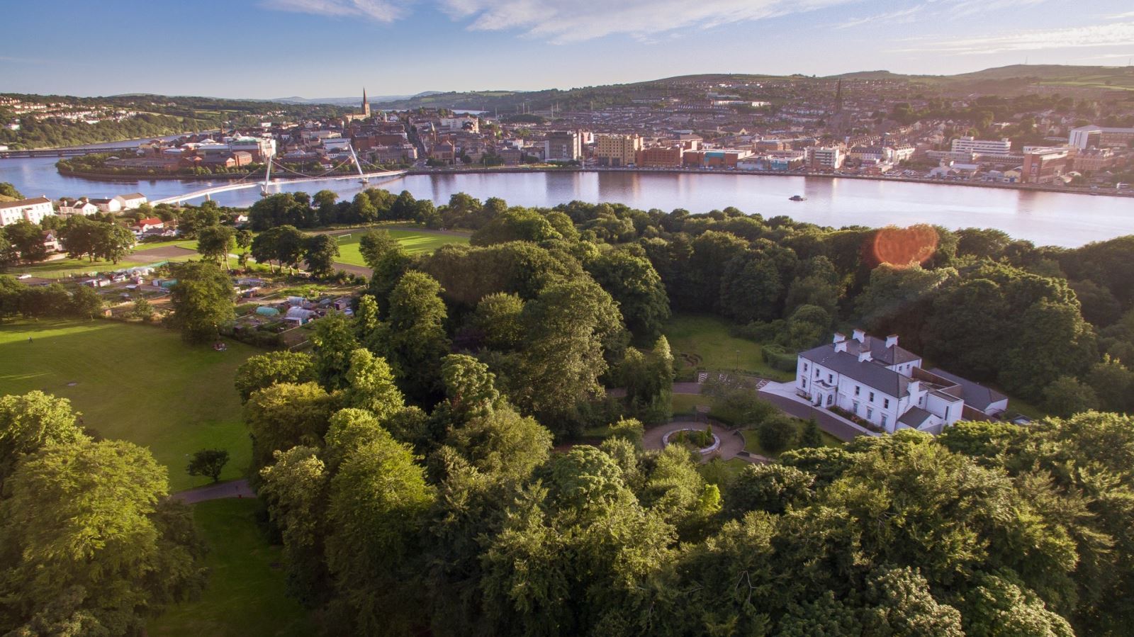 Aerial Shot of St Columbs Park and the City